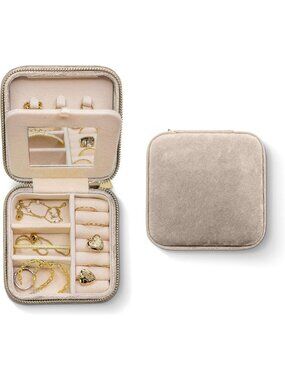 Plush Velvet Travel Jewelry Box with Mirror – Elegant Organizer Case for Women
